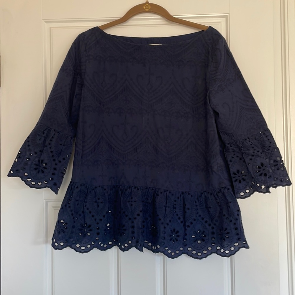 Loft navy blue embroidered shirt